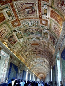Amazing artwork on the ceilings of the pathway to the Sistine